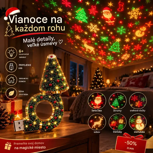 🎄💡 Nočné svetlo s projektorom v tvare vianočného stromčeka — stropná dekorácia do zásuvky