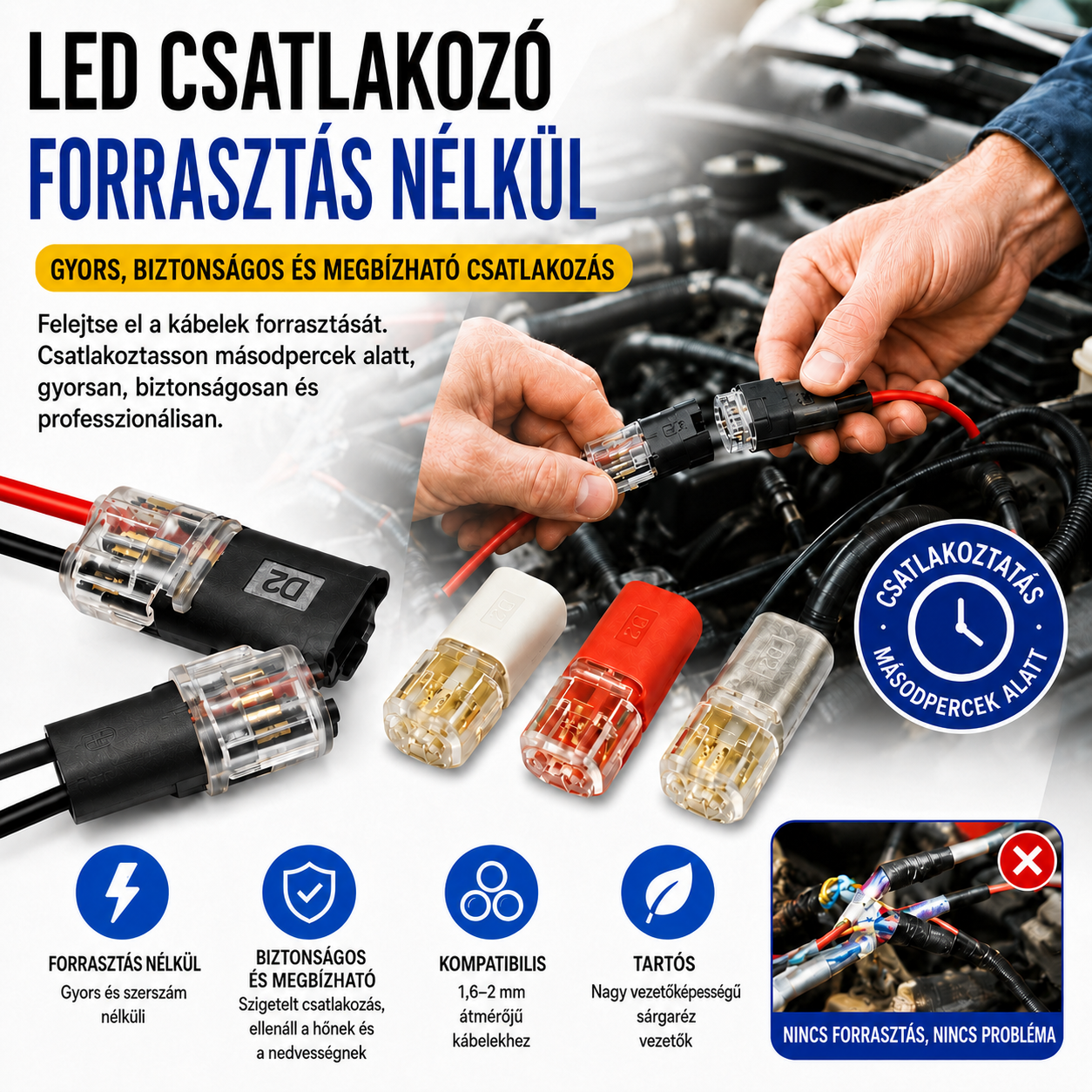 🥳 50% kedvezmény! ⏰ 【1000 darab raktáron】Csupaszodásmentes csatlakozó, reteszelő csattal, biztonságos zárással és csúszásgátlóval ⚡️