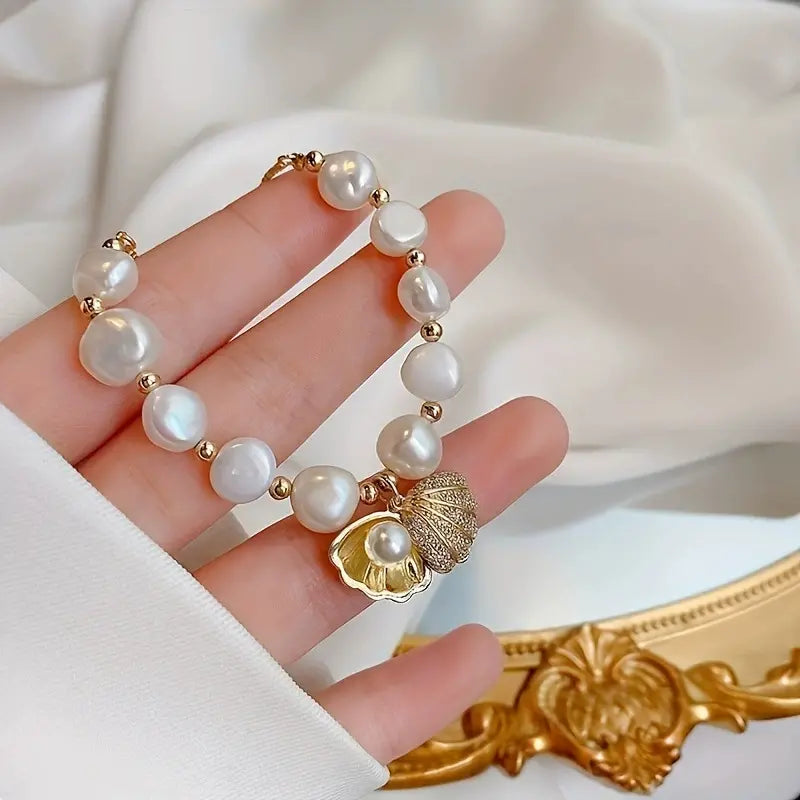 💐✨【Fő karkötő + 5 darab hozzáillő kiegészítő】Barokk édesvízi gyöngy karkötő, egy elegáns és sokoldalú, visszafogott luxusékszer.