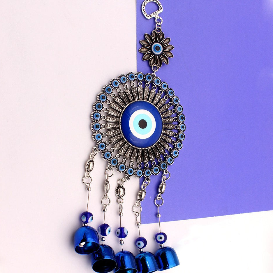 🌻✨ Móvil de viento vintage con ojos azules y borla | 🏡 Belleza instantánea | Deja que el sol y la brisa alegren la vida en tu jardín 🔔💙
