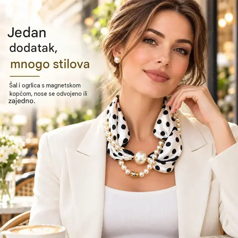 ✨ 2-u-1 biserna ogrlica i magnetski šal! Brzo magnetsko pričvršćivanje · Uklonjivi dizajn · Francuska elegancija i svestran stil! Posebna ponuda 1+1 gratis!