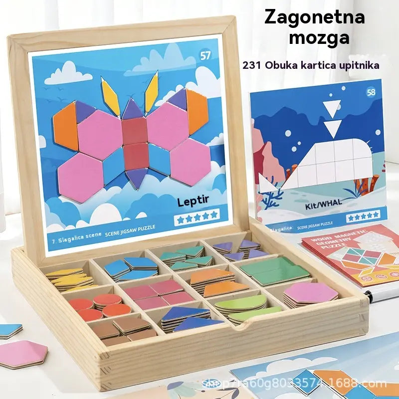 👶🌈🧩【248 dijelova】🔥Magnetska drvena tangram slagalica, igračka za trening mozga i edukativna igračka za djecu, potiče razmišljanje.