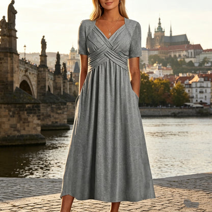 💃【S-3XL】Tiszta színű, hétköznapi divatos közepes hosszúságú ruha