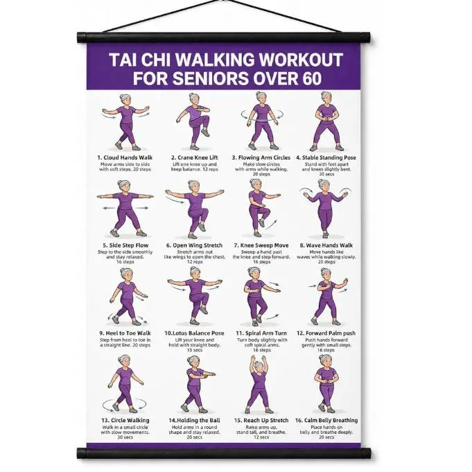 Plakat z ćwiczeniami Tai Chi dla seniorów