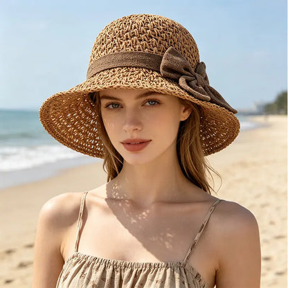 ☀️🎀Elegantní francouzský klobouk s mašlí: ochrana před sluncem a stín.
