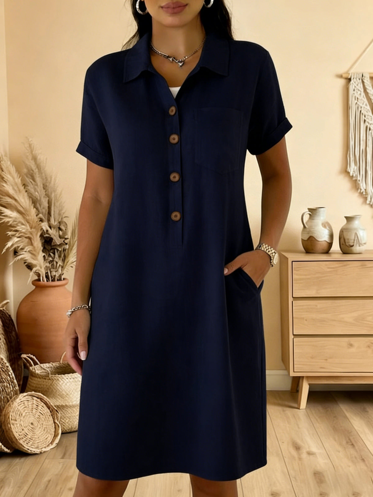 🍋【S-3XL】Dámské bavlněné šaty s kapsami