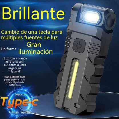Minilinterna LED ultrabrillante con base magnética para uso en exteriores y mantenimiento.