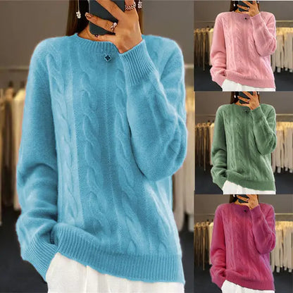 【S-XL】2026 ősz és tél új kerek nyakú egyszínű nyak retro színű twist pulóver pulóver pulóver kötött pulóver pulóver pulóver