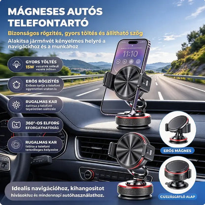📱 50% kedvezmény! Autós telefontartó tapadókoronggal és 20 N mágneses erősségű elemmel, teleszkópos karral és 360°-os forgathatósággal. Stabil és összecsukható! ✨🚗