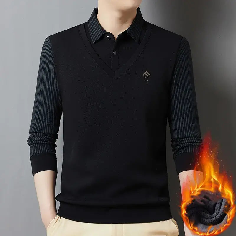 👔🔥【M-4XL】Nové pánske zimné polo tričko s golierom a flísovou podšívkou vo veľkých veľkostiach.