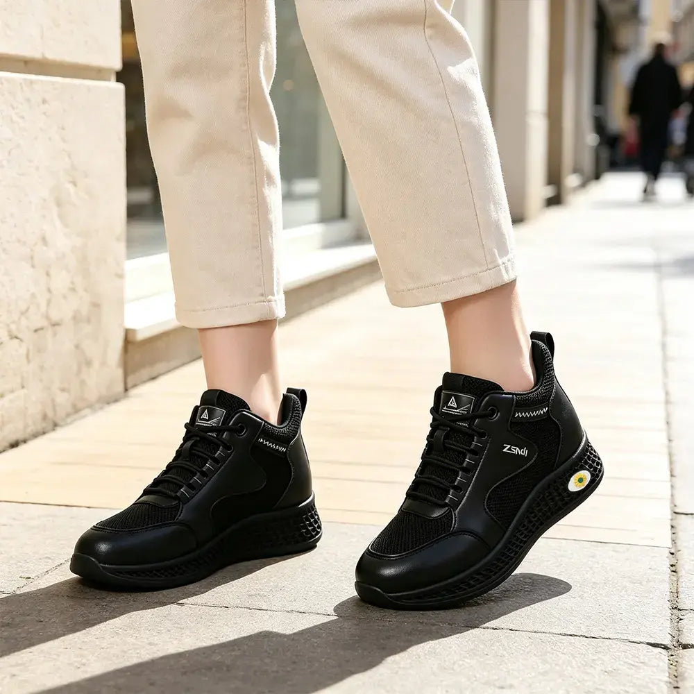 【35-41】👟Dámske čierne kožené ploché nazúvacie pracovné topánky - protišmykové, odpružené - priedušné, ľahké a pohodlné
