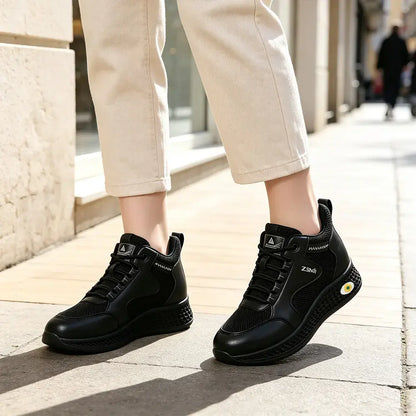 【35-41】👟Dámske čierne kožené ploché nazúvacie pracovné topánky - protišmykové, odpružené - priedušné, ľahké a pohodlné