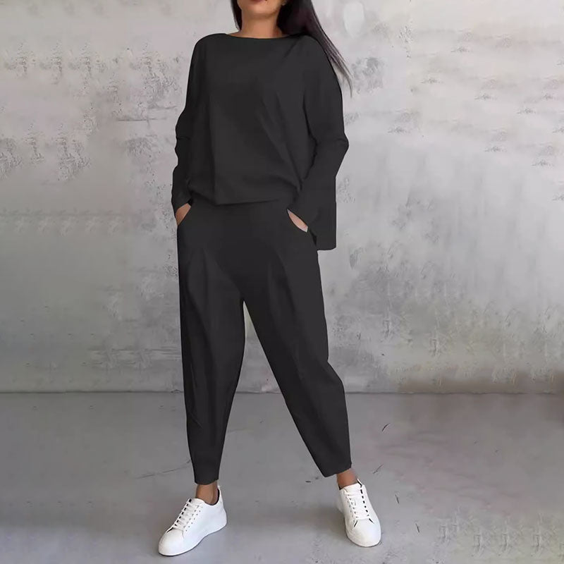 💖【S-5XL】 Dvoudílná souprava s dlouhým rukávem a kulatým výstřihem