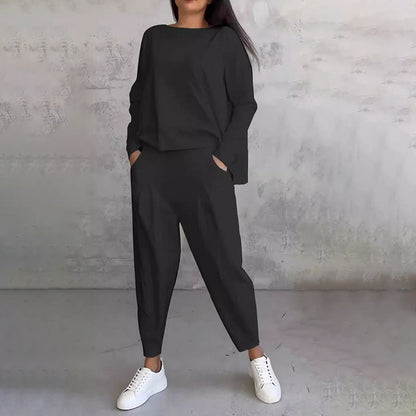 💖【S-5XL】 Dvoudílná souprava s dlouhým rukávem a kulatým výstřihem