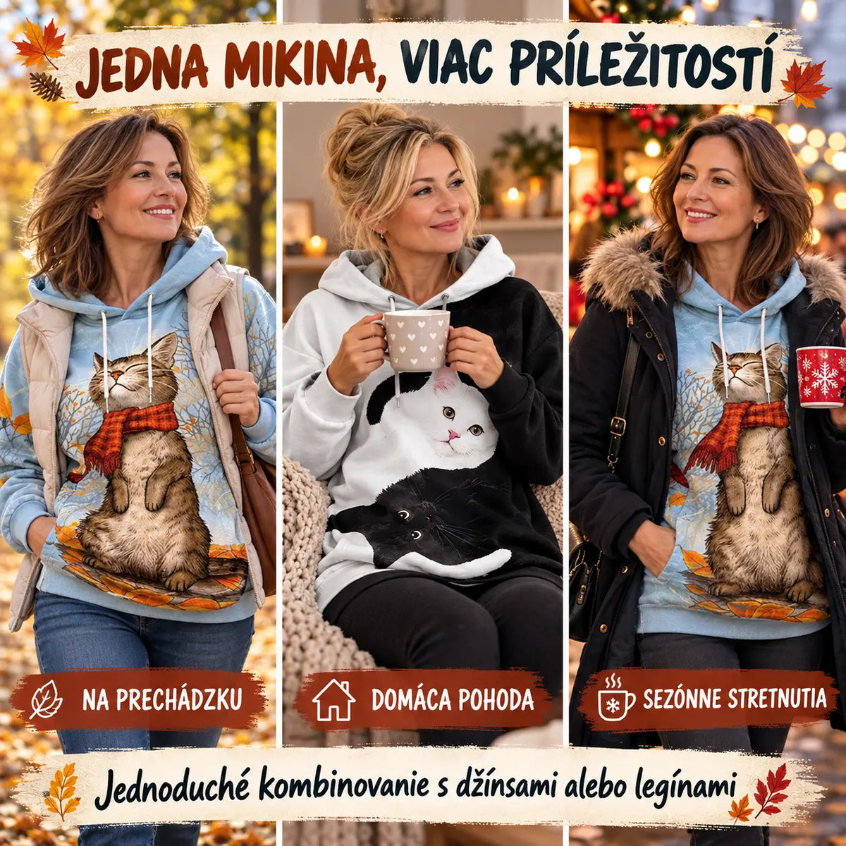🐱🧥✨【1 kus, S–3XL】Dámska mikina s kapucňou a 3D potlačou mačky – mäkká, pohodlná a vhodná na každý deň.