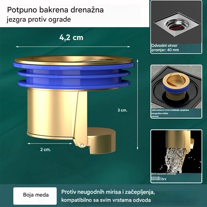 Univerzalni mesingani podni odvod s jezgrom protiv neugodnih mirisa