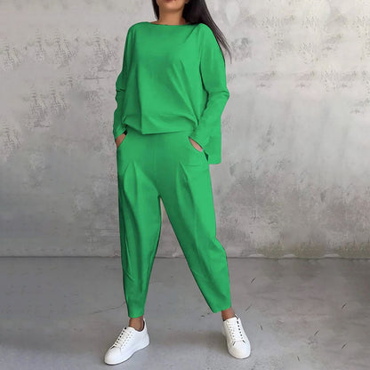 💖【S-5XL】 Dvoudílná souprava s dlouhým rukávem a kulatým výstřihem