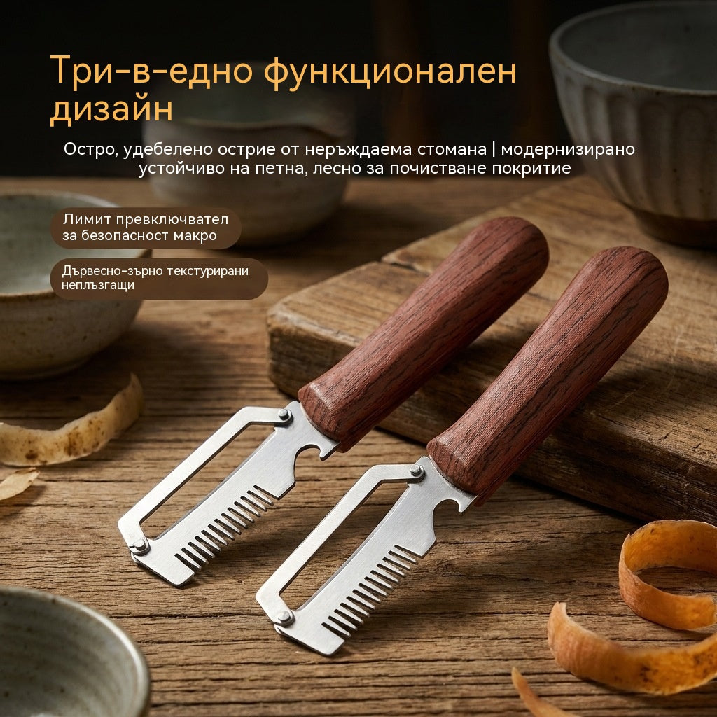 Многофункционална кухненска белачка 3 в 1: Бели, реже и отваря бутилки