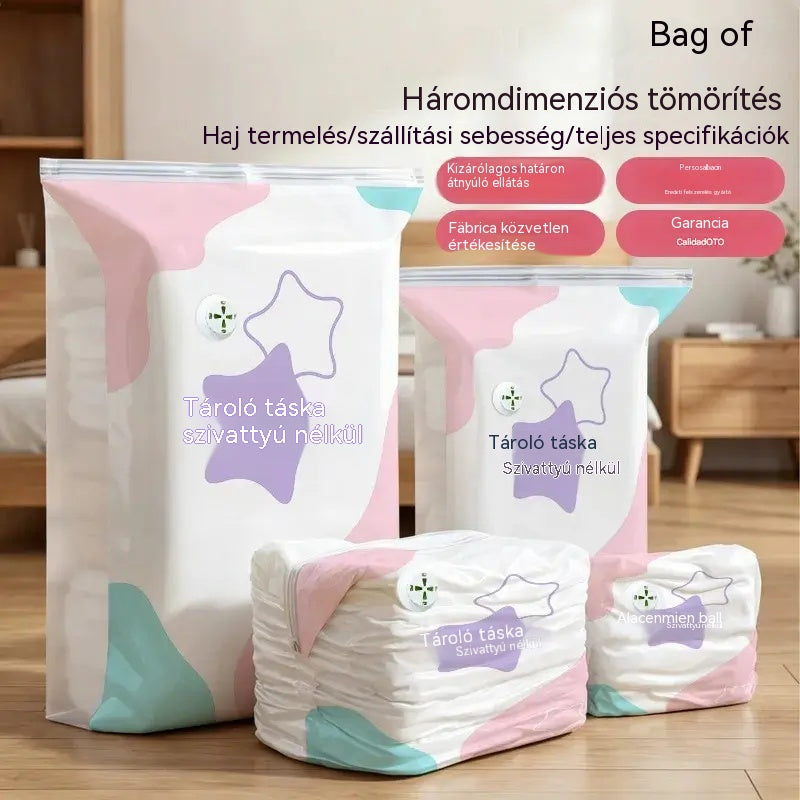 🧳【5 darabos készlet】💨 Nagy, összenyomható vákuumos tárolózsák: nincs szükség pumpára, szivárgásmentes, és ideális helytakarékosságra bőröndökben és otthon ✈️