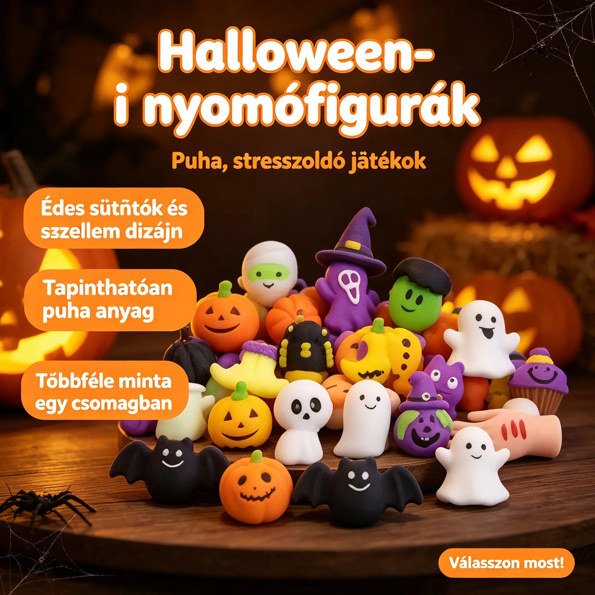 50 darab 9500 Ft🎃Halloween témájú empanada alakú stresszoldók, imádnivaló tökös szellem empanadák.
