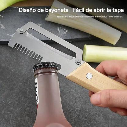 【Kúp 1 a dostaneš 1 zadarmo】 Viacúčelová kuchynská škrabka 3 v 1: olúpa, krája a otvára uzávery fliaš!