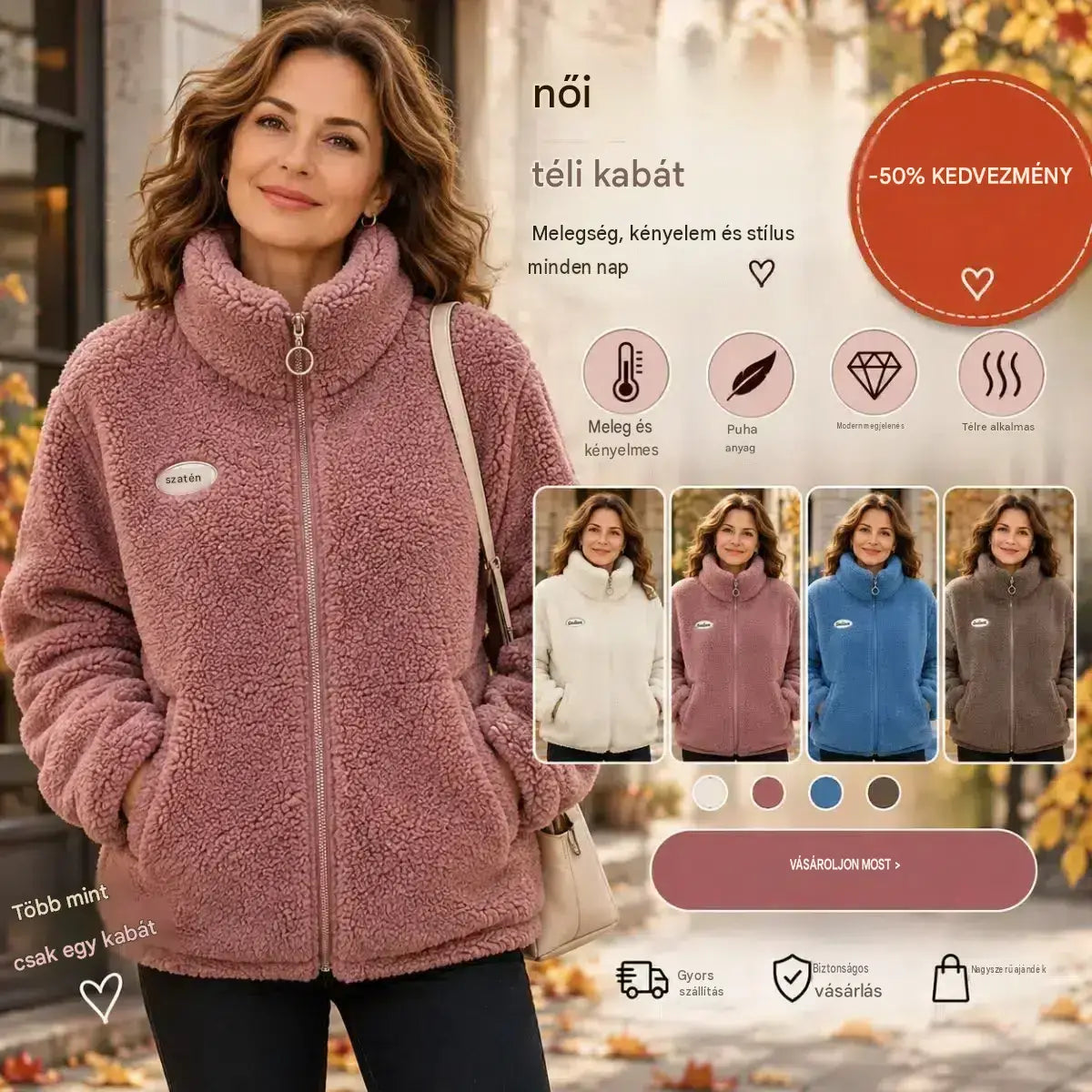 😍 Féláron! 【M-4XL】Téli polárkabát, megerősített báránykabát, meleg mellény