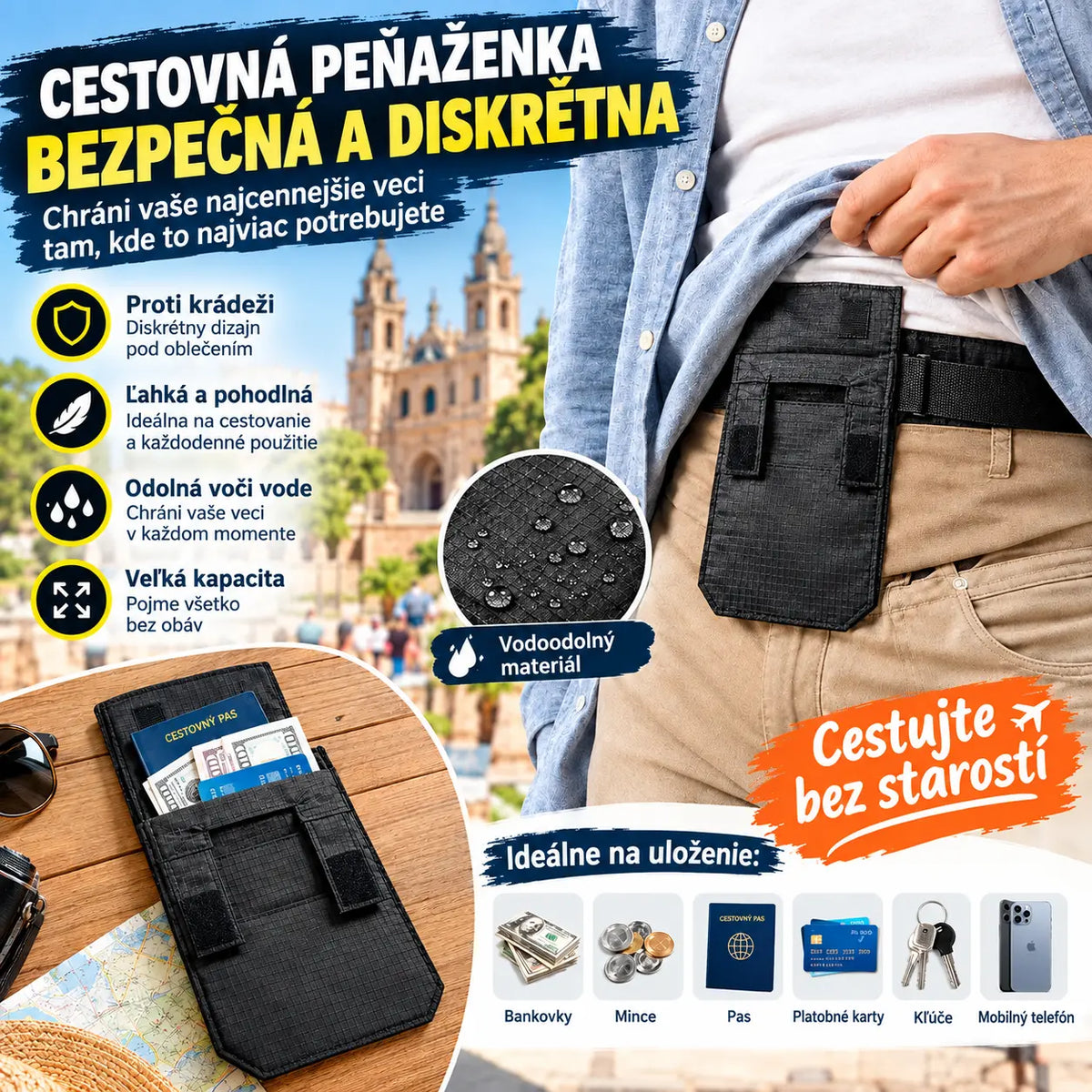 💳✈️ Skrytý cestovný pás na peniaze, pas a karty – Prenosná a bezpečná ľadvinka na letiská, potulky mestom i outdoorové dobrodružstvá 🌍