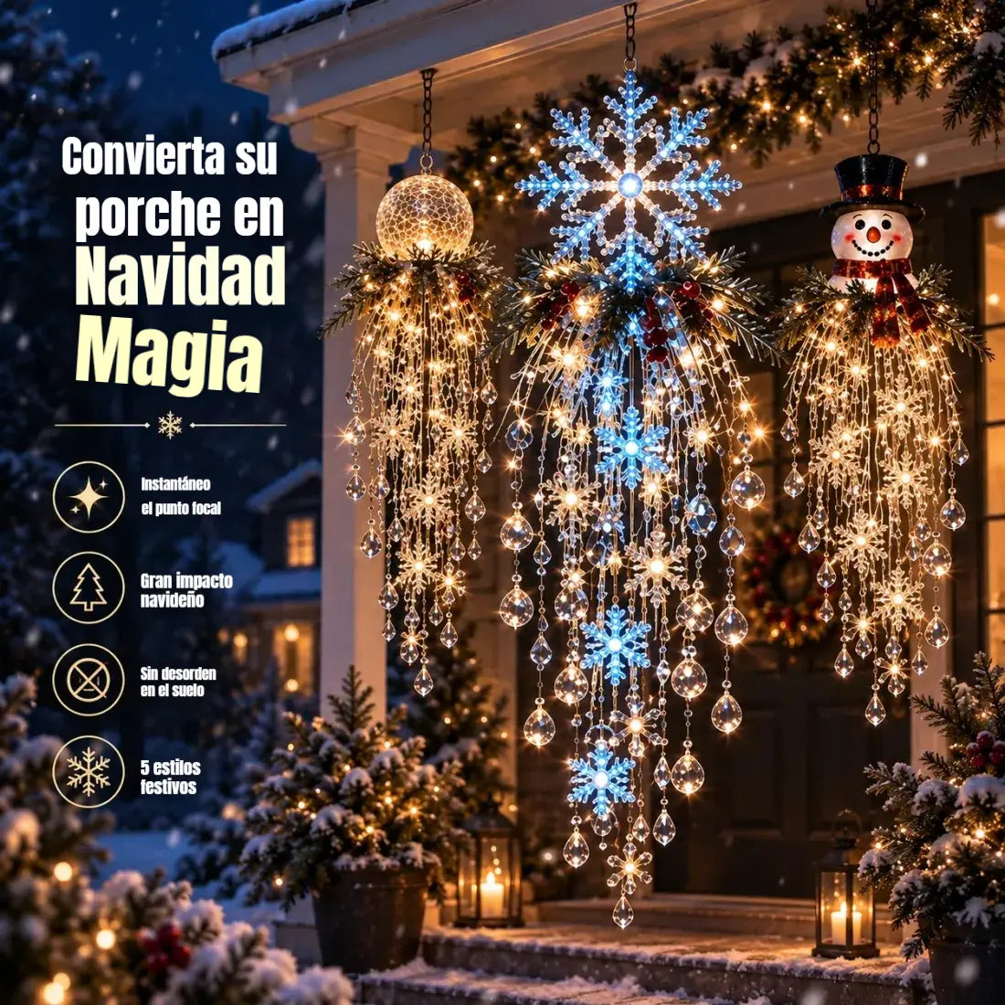 🔥 MA 50% KEDVEZMÉNY 🎅 Karácsonyi függő hópehely és kristály LED fény | Varázslatos ragyogás a verandára ✨