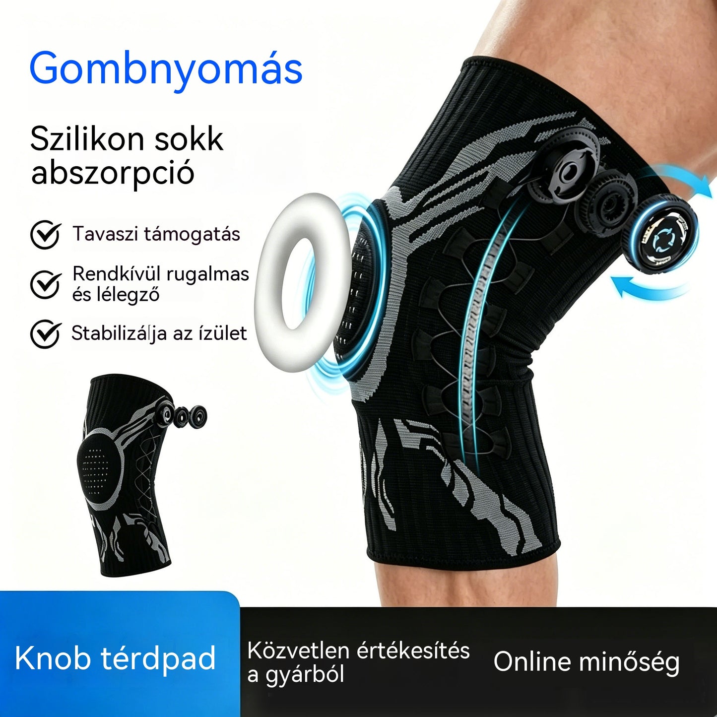🎁 Sport térdrögzítő rugós támasztékkal és gombokkal