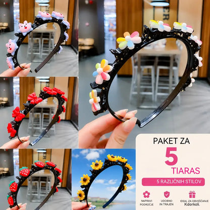 👑【5dílná sada】Dětská květinová ozdobná čelenka