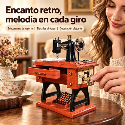 🎵✨ Vintage fa varrógép zenélő doboz | Felhúzható asztaldísz | Retro ajándék 🧵
