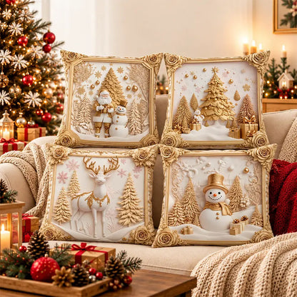 🎅【4 darabos szett】☃️ Karácsonyi párnahuzat Mikulással, hóemberrel, rénszarvassal és fával, ünnepi dekoráció kanapéra, hálószobába és nappaliba, azonnal meghitt hangulatot teremt 🎄✨
