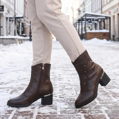 ❄️Elegáns közepes sarkú téli bokacsizma🤎