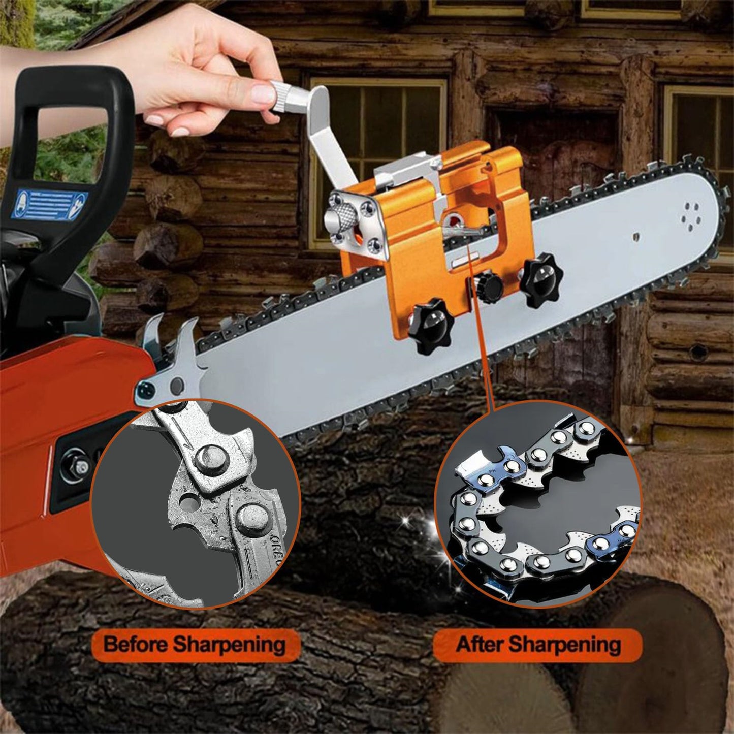 🧰【Compre 1 y obtenga 1 gratis】 Amoladora de cadena de motosierra, amoladora de rotación manual de cadena de motosierra
