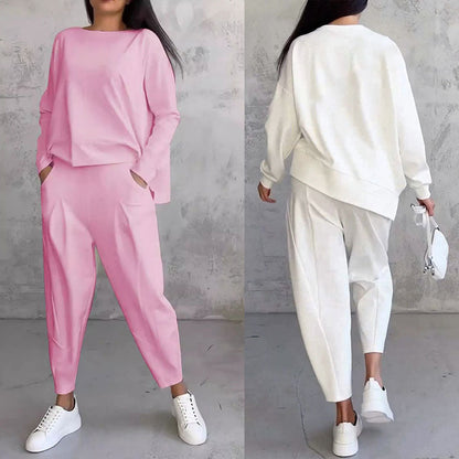 💖【S-5XL】 Dvoudílná souprava s dlouhým rukávem a kulatým výstřihem