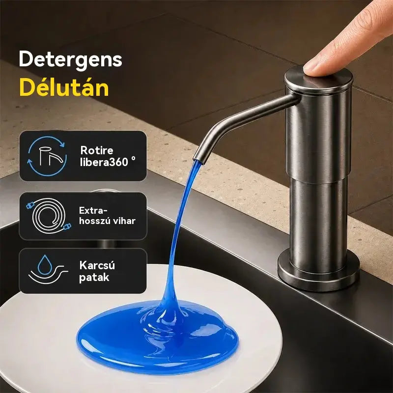 🚰Beépített szappan- és mosószeradagoló konyhai mosogatóba, prémium rozsdamentes acélból készült, közvetlenül az üvegre öblítő, kihúzható csővel és 304-es gravitációs golyóval, gyors pumpálással