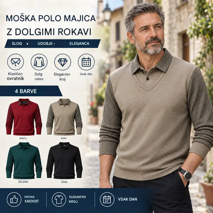 【M-4XL】 Polo majica slojevitog izgleda s patchwork dizajnom i imitacijom pruga