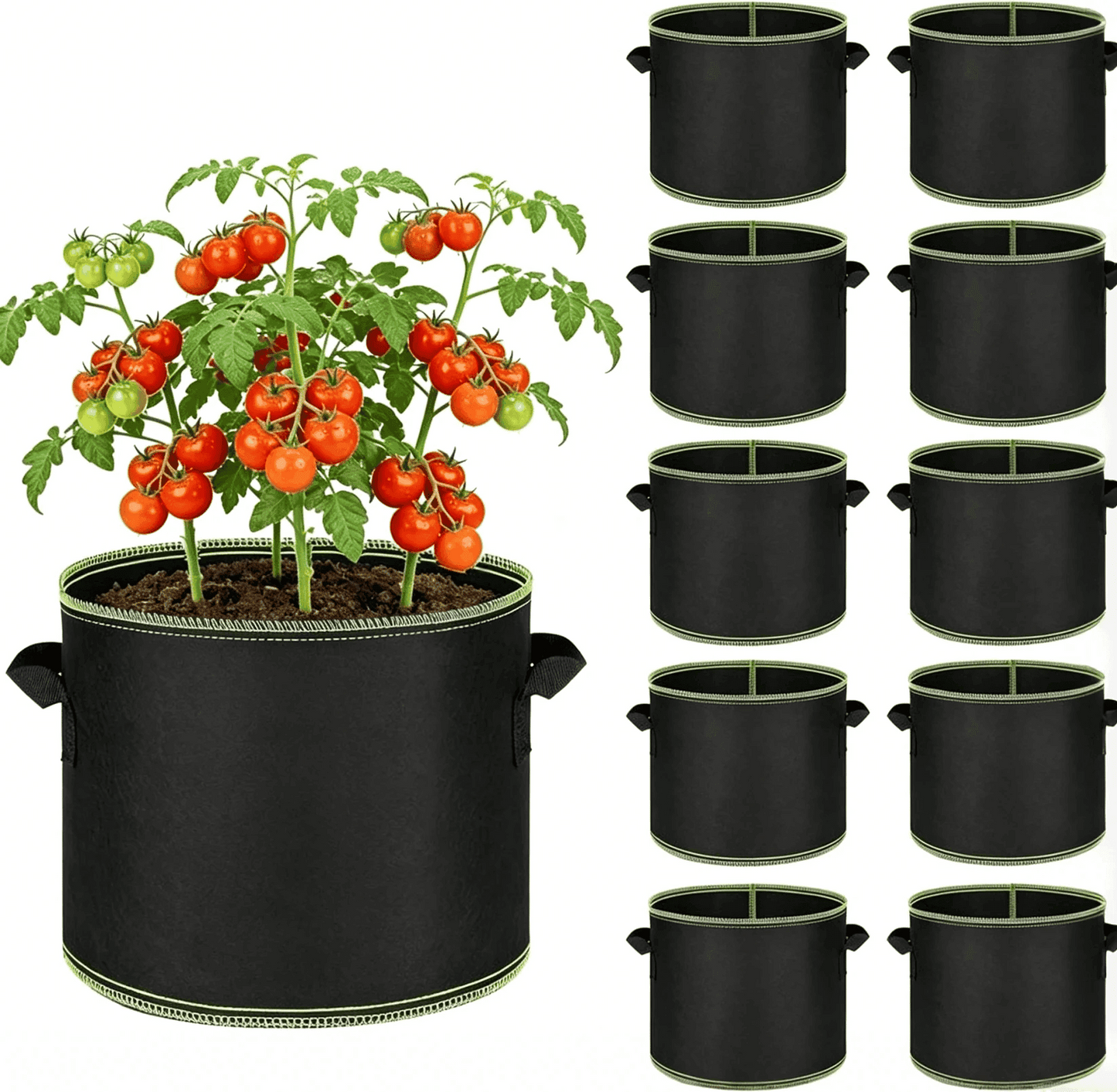 🌱 3 db-os, 5 gallonos ültetőzsák - Nagy szilárdságú, lélegző anyagból készült, fogantyúkkal, zöldségek, virágok és gyümölcsök termesztésére alkalmas.