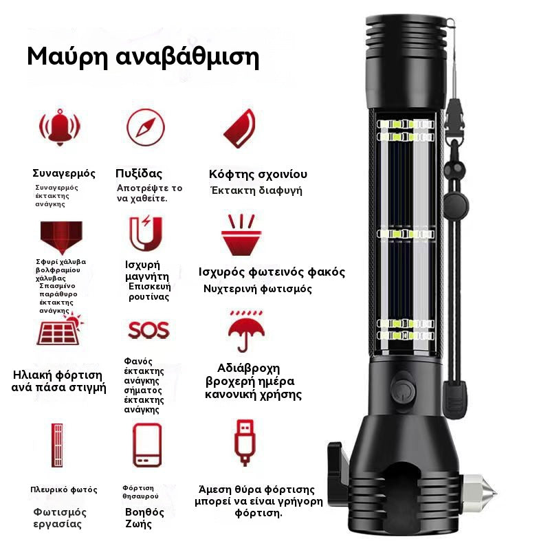🔥 Ponuka platí len po obmedzenú dobu 🔥🔨 Multifunkčné bezpečnostné kladivo do auta so zabudovanou baterkou a rôznym náradím na prežitie