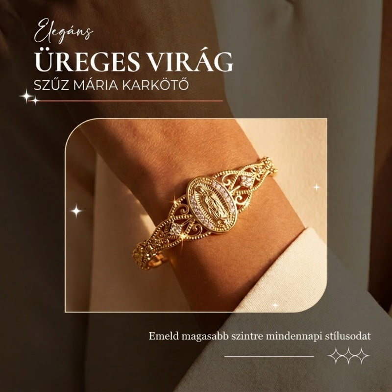 ✨🎁 Elegáns, virágmintás, üreges Szűz Mária karkötő 💖