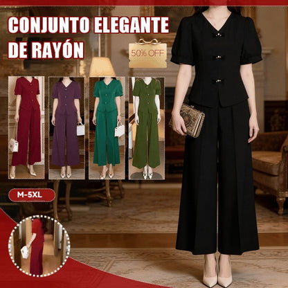 🌸【Top + spodnie z szerokimi nogawkami】Modny zestaw na co dzień. Eleganckie i przewiewne, odpowiednie na różne okazje