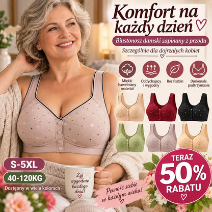 😍【Zestaw 3 sztuk】Damski biustonosz bez fiszbin, zapinany z przodu 【40–120 kg】❤️Wygodny, antybakteryjny, z naturalnej bawełny