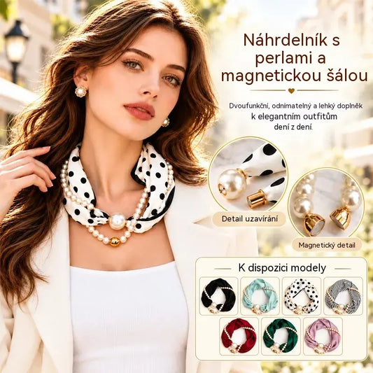 ✨ Perlový náhrdelník a magnetický šátek v jednom! Rychlé magnetické zapínání · Odnímatelné provedení · Francouzská elegance a všestranný styl! Speciální nabídka: Kupte jeden a druhý získáte zdarma!