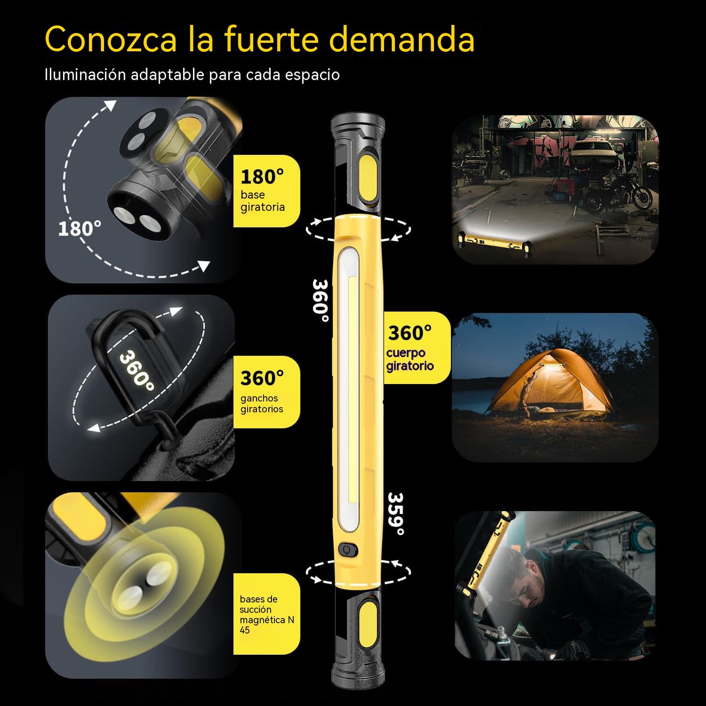 Luz magnética multifuncional para exteriores