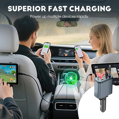 ⚡✨ Εξαιρετικά γρήγορος φορτιστής αυτοκινήτου: Δύο αναδιπλούμενες θύρες USB-C, με φωτισμό περιβάλλοντος με αστερίσκο και έξυπνη προστασία ασφαλείας 🚗💫