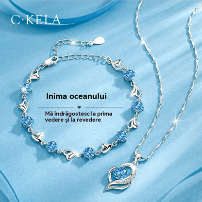 ✨ 25 eur za komplet ✅💎Zapestnica iz šterling srebra 925 + komplet ogrlic s srcem Ocean
