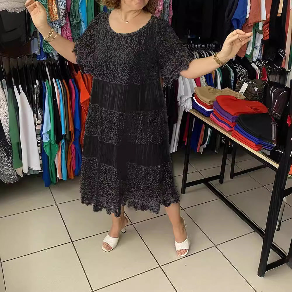 ✨✨✨【S-5XL】2026Nova haljina kratkih rukava, okrugli izrez i čipka.
