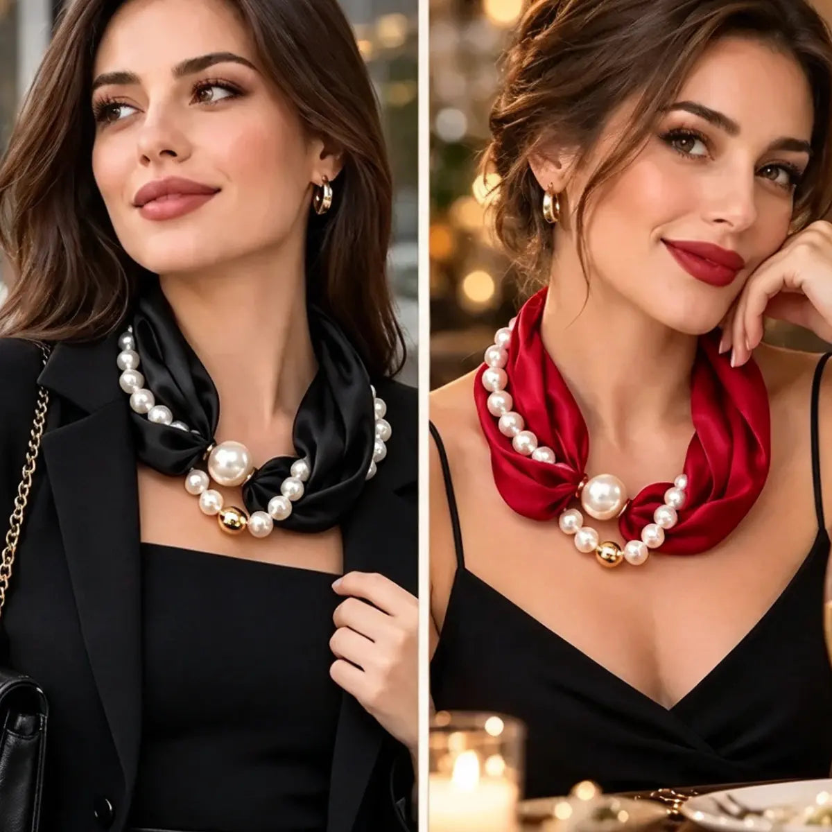 ✨ Naszyjnik z pereł i magnetyczna spinka do apaszki 2 w 1! Szybkie zapięcie magnetyczne · Odpinany design · Francuska elegancja i uniwersalny styl