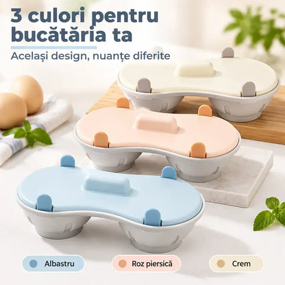 🍳 Mikrohullámú tojásfőző (2 rekeszes) · Készíts gyorsan főtt tojást és reggelit · Kompakt kialakítás, beépített vízelvezetővel · 3 színben kapható!