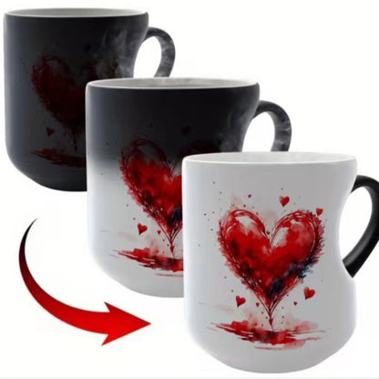 ☕Romantický keramický hrnček v tvare srdca (s rúčkou, ktorá mení farbu)💝✨
